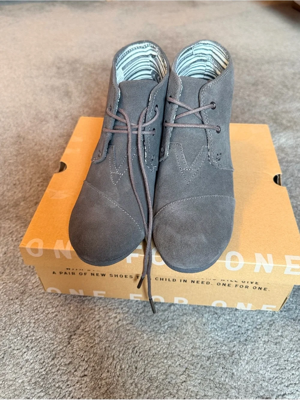 Toms Gray Suede Wedge Ankle Boots